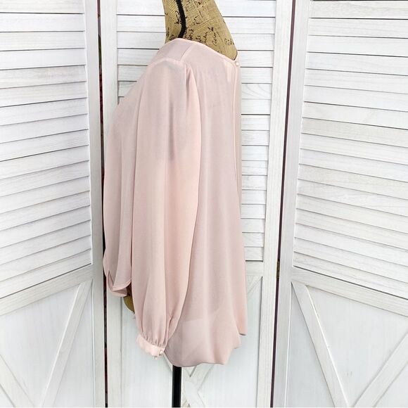 Sans Souci Sheer Split Front Surplus Blouse Blush Pink Small - Picture 2 of 13